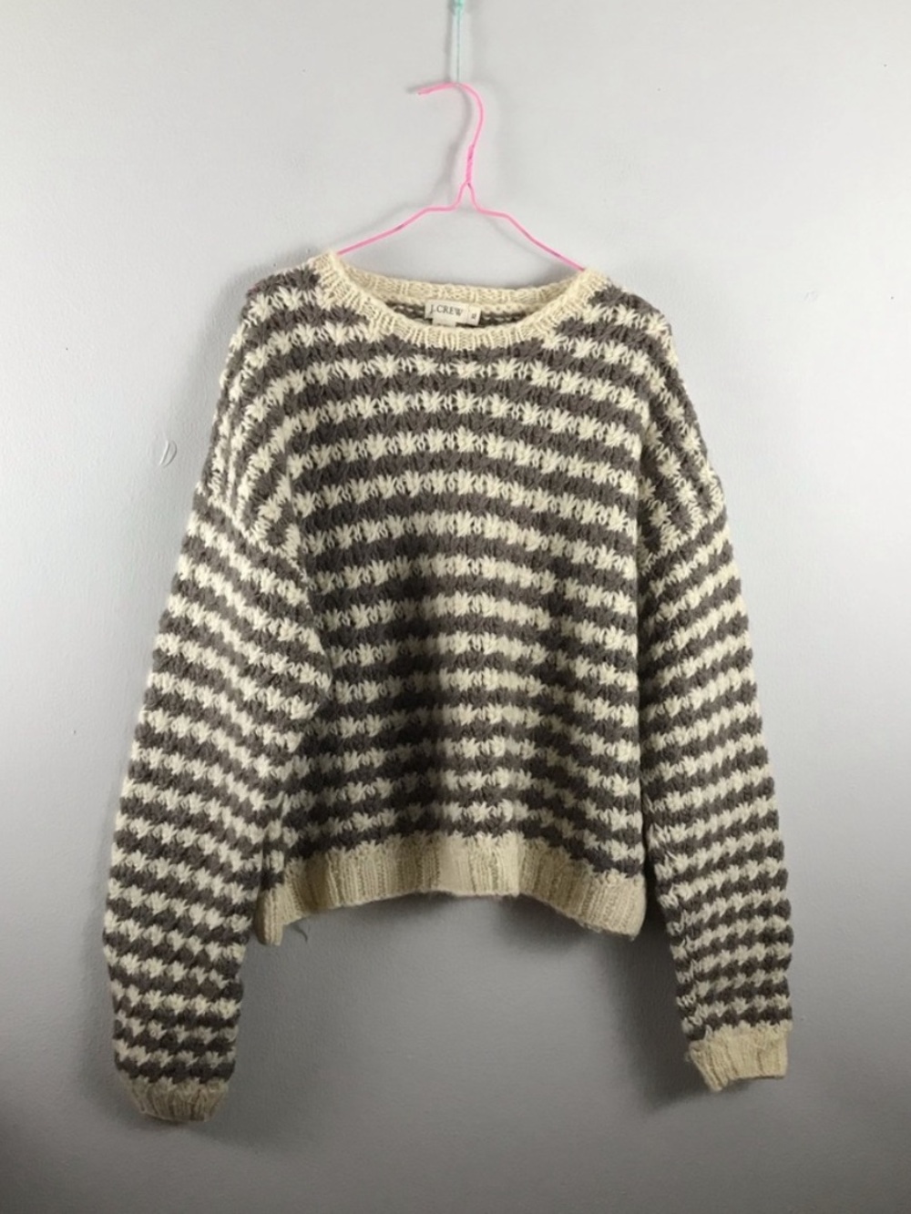 J. Crew Striped Crewneck Sweater in Cream & Gray
